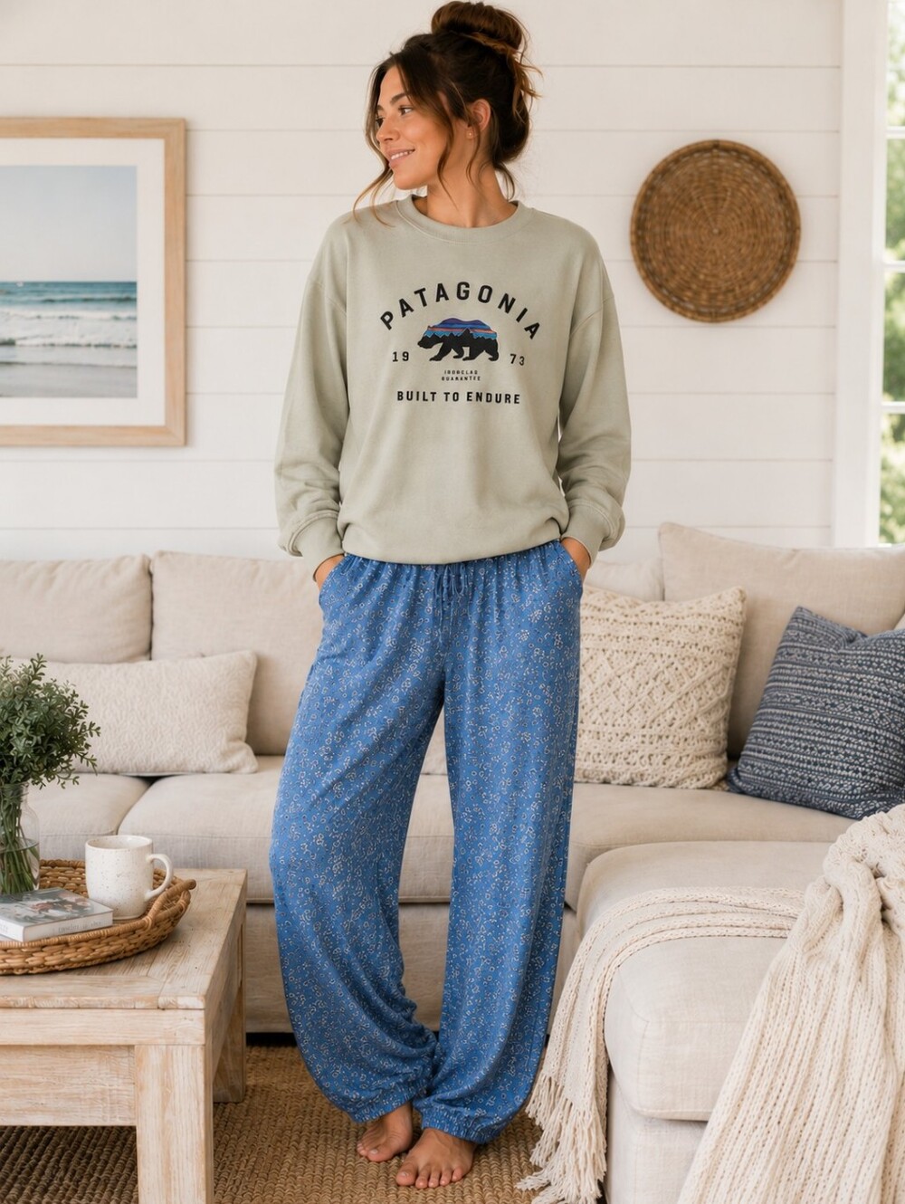 Patagonia Built to Endure Bear Graphic Crewneck Sweatshirt | Sage Green Pullover - Picture 7 of 7